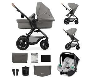 Kinderkraft MOOV 2 AIR, carrito 3 en 1 con capazo y silla de paseo 2 en 1, ruedas grandes inflables, Travel System con silla de coche, hasta 22 kg, Gris Claro