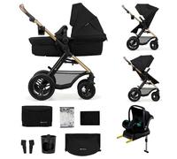 Kinderkraft MOOV 2 AIR, carrito 4 en 1 con capazo y silla de paseo 2 en 1, ruedas hinchables todoterreno, Travel System con MINK PRO i-Size, hasta 22 kg, Negro
