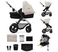 Kinderkraft MOOV 2 AIR, carrito 4 en 1 con capazo y silla de paseo 2 en 1, ruedas hinchables todoterreno, Travel System con MINK PRO i-Size, hasta 22 kg, Gris
