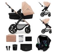 Kinderkraft MOOV 2, carrito 3 en 1 con capazo y silla de paseo 2 en 1, ruedas grandes antipinchazos, Travel System con silla de coche, hasta 22 kg, Beige