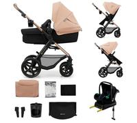 Kinderkraft MOOV 2 carrito bebé 4 en 1 con capazo y silla de paseo, travel system con silla de coche MINK PRO i-Size, ruedas antipinchazos, hasta 22 kg, Beige