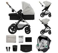 Kinderkraft MOOV XL 3 en 1, Carrito bebé hasta 27 kg, Carro, Con Asiento I-SIZE 40-75 cm, Plegable, Amortiguación, Convertible, Capazo XL, Con accesorios, Gris Claro