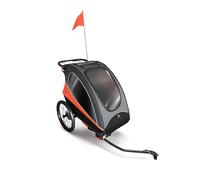 Kinderkraft NAVA 3 en 1, Remolque infantil, Cochecito, Silla de paseo, Remolque de bicicleta, Para uno o dos niños, 2 x 22 kg, Protector de lluvia, Protección contra insectos, Naranja