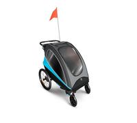 Kinderkraft NAVA 3 in 1, Rimorchio per bambini, Passeggino, Jogger, Carrozzina, Rimorchio per bicicletta, per uno o due bambini, 2x22 kg, Parapioggia, Protezione dagli insetti, Azul