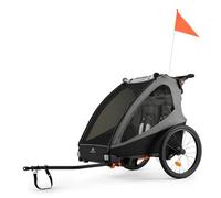 Kinderkraft NAVA WALK 2 en 1 remolque bici y cochecito para 2 niños, ruedas inflables, suspensión ajustable, manillar de 9 posiciones, freno STOP, protección UV, Gris