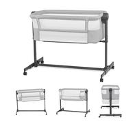 Kinderkraft Neste UP 2 Cuna Colecho para Bebé con Colchón, Cuna de Cabecera, Fácil Ajuste de Cama de Padres, Ajuste de Altura, Buena Circulación de Aire, Ruedas transportarás, Gris Cloro