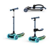Kinderkraft RAKET UP Patinete 2 en 1 con Asiento, LED en Base, Ruedas RGB, Plegable, Manillar Ajustable 4 Alturas, Rodadura Suave, Tipo Maleta, para Niños, Azul