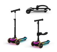 Kinderkraft RAKET UP Patinete 2 en 1 con Asiento, LED en Base, Ruedas RGB, Plegable, Manillar Ajustable 4 Alturas, Rodadura Suave, Tipo Maleta, para Niños, Negro