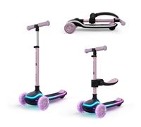 Kinderkraft RAKET UP Patinete 2 en 1 con Asiento, LED en Base, Ruedas RGB, Plegable, Manillar Ajustable 4 Alturas, Rodadura Suave, Tipo Maleta, para Niños, Rosa