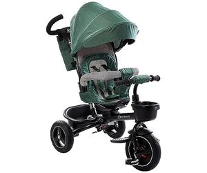 Kinderkraft SPINSTEP Triciclo Evolutivo Bebé 5 en 1 de 9 Meses a 5 Años, Bicicleta para niños, Plegable y reclinable, Capota Impermeable con Filtro UPF 50+, Asiento Giratorio 360 Grados, Verde