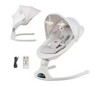 Kinderkraft TULSY Hamaca eléctrica, 5 niveles de intensidad, 12 melodías predefinidas, juguetes extraíbles, ajustable, ligera, con Bluetooth y USB, arnés de 5 puntos, Beige