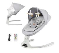 Kinderkraft TULSY Hamaca eléctrica, 5 niveles de intensidad, 12 melodías predefinidas, juguetes extraíbles, ajustable, ligera, con Bluetooth y USB, arnés de 5 puntos, Gris