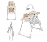 Kinderkraft TUMMIE Trona Bebé, 2 en 1, trona para niños, trona combinada, Asiento desde los primeros meses de vida, reposapiés, Posición tumbada, con juguetes, ajustable, Beige