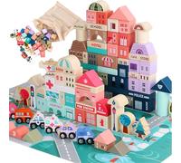 Kinderplay 115 Piezas Bloques Madera Construccion para Niños Puzzle Coloridos Señales de Trafico de Juguete Juegos Educativos para Niños 3 4 5 6 Años, KP8464