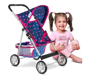 Kinderplay Carrito Bebe Juguetes, Carrito Muñecas - Sillas De Paseo, Cochecito, Parasol, Buggy, Carrito De Bebe, Estructura Ligera Y Estable, Ruedas de Espuma 2 3 años, Azul Marino, KP0280T