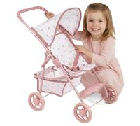 Kinderplay Cochecito de muñecas a partir de 3 años: cochecito plegable ligero para niñas con ruedas EVA, cinturón y visera - Cochecito de juguete rosa para muñecas