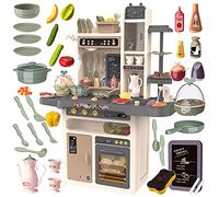 Kinderplay Cocina Juguete, Cocinita Infantil - Luz, Agua Vapor, con Sonido, Altura de la 93.5 cm | Desde el Suelo hasta el Tablero de la Mesa 46 cm, 65 Accesorios | Cocina para Niños, KP3297
