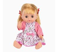 Kinderplay Muñeca bebé 30 cm con Pelo y Juego de peluquería - Muñeca parlante Dice mamá y papá, Ojos Cerrados, 18 Accesorios, Incluye secador de Pelo, Peine, Trenzas, aro de Unicornio, Oso de Peluche