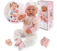 Kinderplay Muñeca de bebé Lili de 41 cm, realista y suave, con función de sonido y chupete, ropa lavable, muñeca interactiva a partir de 3 años, CE, modelo KP4204