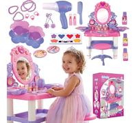 Kinderplay Tocador Infantil Rosa con Varita mágica y Accesorios, tocador para niñas con Espejo, cajón, Taburete y Juego de Maquillaje, Juguete de Juego de rol, KP8846