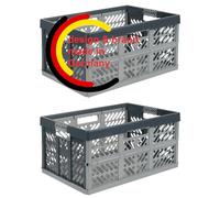 KiNDERWELT Juego de 2 robustas cajas plegables profesionales de 45 l a 50 kg - caja de almacenamiento, cesta de transporte, Plata/Gris