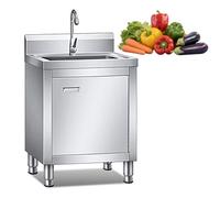 Kindevieft Fregadero Industrial con Grifo Simple de Agua fría, fregaderos de Acero Inoxidable con gabinetes adecuados para Obras de construcción de Jardines de Infantes y cafeterías. 50 * 50 * 80cm