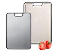 KINDLUME 2 Piezas Tabla De Cortar Doble Cara, Tabla De Acero Inoxidable De Cocina, Tabla De Cortar Acero Inoxidable, Cara Lisa y Fibra De Trigo, para Preparación Diaria De Platos