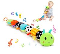KINDLUME Juguetes Bebé 0 3 6 Meses, Oruga Peluches Musical Juguete, Oruga Sensorial Montessori con Espejo y Papel Crujiente, Peluche De Actividades para Tiempo Boca Abajo, Regalo Recién Nacido