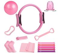 KINDLUME Kit Pilates, Aro Pilates, Set Ejercicio 13 Piezas con Superficie Texturizada Antideslizante, Incluye Balón Fitness y 5 Bandas Resistencia, para Entrenamiento Casa, Ejercicios Estudio