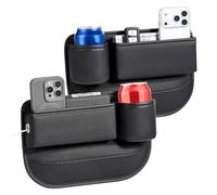 KINDLUME Pack de 2 Organizador Coche con Portavasos, Accesorios Coche de Cuero para Móvil, Llaves, Gafas de Sol - Compatible con la mayoría de turismos