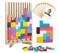KINDLUME Puzzle De Madera, Juego De Apilar, Juguetes Montessori, Bloques Geométricos, Rompecabezas Madera Educativo, Juegos Educativos Niños 4 Años con Tarjetas De Patrones, para Juego En Familia