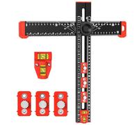 KINDLUME Regla y Escuadras Carpinteria 4 en 1, 350mm Escuadra de T Ajustable con Nivel de Burbuja, Herramienta de Medición para Plantilla de Taladro, Montaje de Muebles, Puertas de Cajón