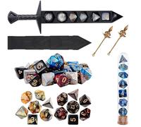 KINDLUME Set de Dados Poliédricos, Dados de Fantasía, Cube para Juegos de Mesa, Colección de 28 Cubes, Diseño Dos Colores con Caja Espada, para Juegos de rol y Estrategia