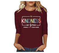 Kindness is Free - Camisetas para mujer, camisetas holgadas casuales de moda 2026, camisetas de ajuste holgado, lindas camisetas de cuello redondo Y2K, camisetas gráficas para salir, manga 3/4, verano