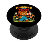 Kindness Over Fear Cute Bear in Overol Retro Graphic PopSockets PopGrip Adhesivo