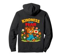 Kindness Over Fear Cute Bear in Overol Retro Graphic Sudadera con Capucha