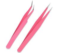 KINDOYO Juego de 2 Pinzas - Set de Pinzas para Pestañas de Acero Inoxidable con Punta Recta y Curva para Extensiones de Pestañas, Manualidades DIY, Arte de Uñas, Pegatinas y Fabricación de Joyería