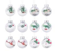 KINDPMA 12 Piezas Bolas de Navidad Transparente Adornos de Navida Personalizadas Bolas de Navidad de Plástico para Decorar el Árbol de Navidad y Fiestas (6cm)