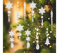 KINDPMA 26 Piezas Acrílico Decoración Navideña Adornos Navidad de Carámbano Copo de Nieve Adornos Arbol Colgante de Cristal de Nieve de Carámbanos para Navidad Invierno Exterior Interior