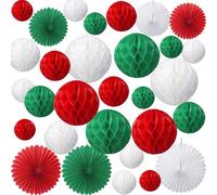 KINDPMA 30 Piezas Bolas de Panal Abanicos de Papel Flores de Pompones Bola de Nido Pom Poms Pompones Decoracion Fiesta para Navidad Cumpleaños Bodas Carnaval Decoraciones Colgantes