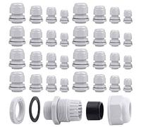 KINDPMA 32 piezas Prensaestopas M12, M16, M20, M25 Conector Prensaestopas Impermeable de Plástico para Jardín su Casa Iluminación Exterior (Nylon Blanco)