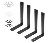 KINDPMA 4 Pcs Escuadras Negras 195x110x30mm Escuadras Estanterias Metalicas Pesadas Peso Máx. 150Kg Soportes para Estantes de Pared en Forma L Resistentes para Baldas, Encimera