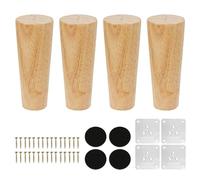 KINDPMA 4 Piezas 12cm Patas para Muebles Madera Roble Cónicas Patas de Mesa de Madera Patas para Sofas con Tornillos y Placa de Montaje para Cama,Sillón,Gabinete de TV, Armario