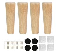KINDPMA 4 Piezas 15cm Patas para Muebles Madera Roble Cónicas Patas de Mesa de Madera Patas para Sofas con Tornillos y Placa de Montaje para Cama,Sillón,Gabinete de TV, Armario
