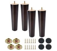 KINDPMA 4 Piezas 20cm Patas para Muebles Madera Patas de Mesa de Madera Roble Cónicas Patas para Sofas con Tornillos y Placa de Montaje para Cama,Sillón,Gabinete de TV, Armario, Color Nogal