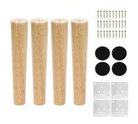 KINDPMA 4 Piezas 25cm Patas para Muebles Madera Roble Cónicas Patas de Mesa de Madera Patas para Sofas con Tornillos y Placa de Montaje para Cama,Sillón,Gabinete de TV, Armario