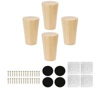 KINDPMA 4 Piezas 8cm Patas para Muebles Madera Roble Cónicas Patas de Mesa de Madera Patas para Sofas con Tornillos y Placa de Montaje para Cama,Sillón,Gabinete de TV, Armario