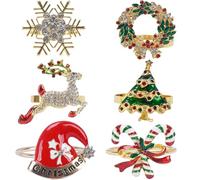 KINDPMA 6 Piezas Servilleteros Navidad Anillos Servilletas Navidad Servilleteros Navideños para Navidad Almuerzo Acción de Gracia Boda Fiesta Mesa Decoración (6 Estilos)