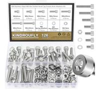 Kindroufly Juego de 126 tornillos de cabeza hexagonal M6 x 8/10/12/16/20/25/30 mm, acero inoxidable 304, rosca totalmente a máquina