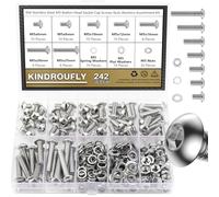Kindroufly Juego de 242 tornillos de cabeza de botón M5 x 6/8/10/12/16/20/25 mm, kit surtido de tuercas, arandelas, acero inoxidable 304, rosca totalmente a máquina